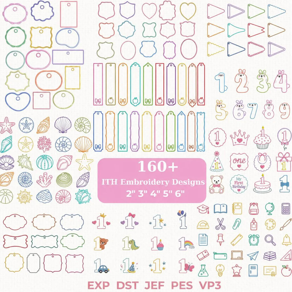 ITH Applique Embroidery Bundle 160+ Designs, , Scallped Name Tag Embroidery File, ITH Back To School Tag Applique , Pes Jef Dst Exp Vp3